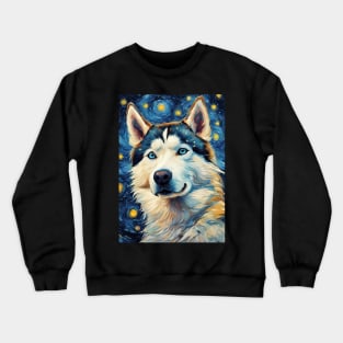 Siberian Husky Painting Dog Breed in a Van Gogh Starry Night Art Style Crewneck Sweatshirt